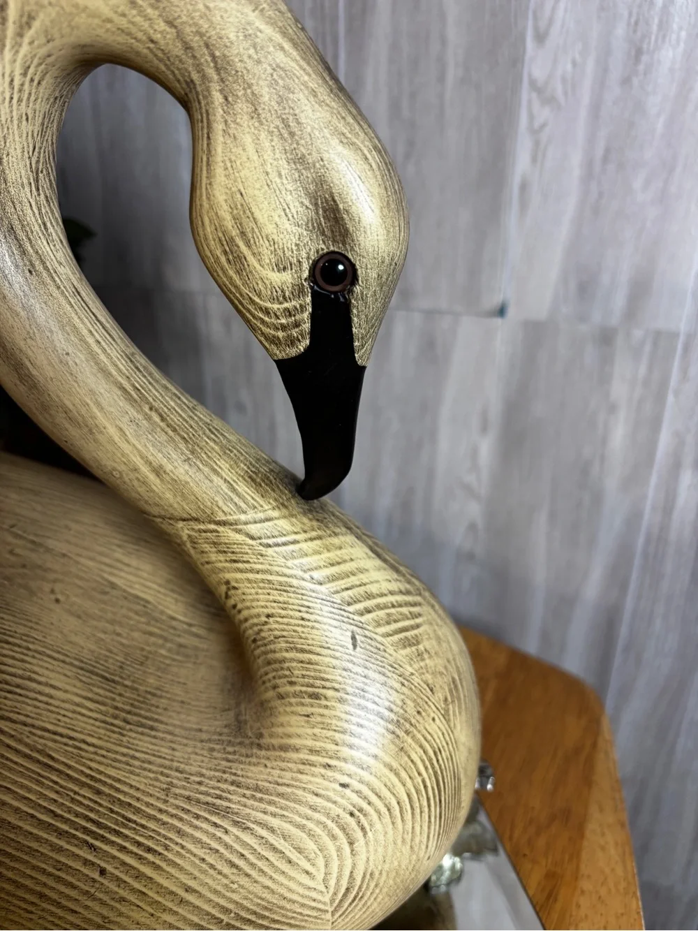 Vintage Large Faux Wood Grain Swan Sculpture Mid-Century Modern Coastal